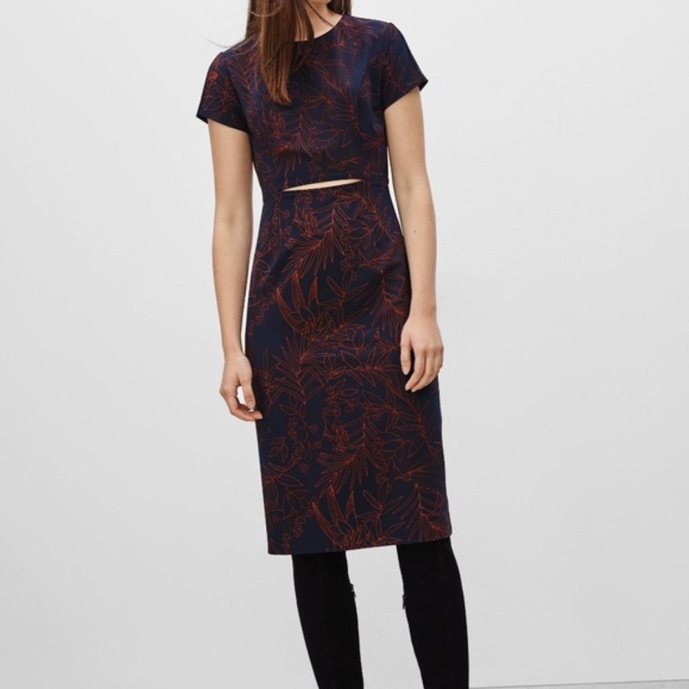Aritzia Navy Midi Dress with Rust Floral Print